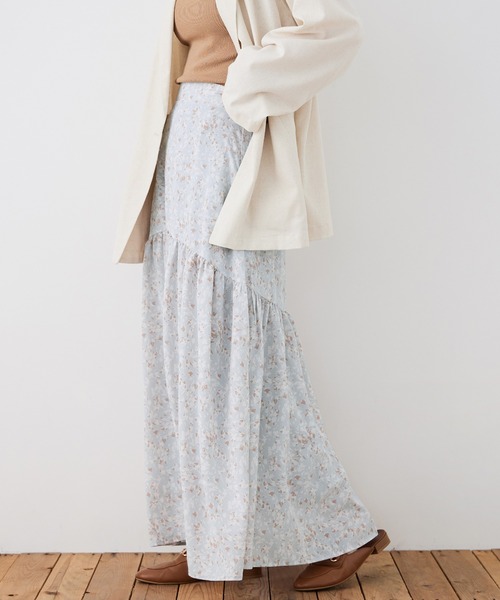 Fashion Letter(ファッションレター)の「フラワープリント 切替フレアスカート(スカート・レディース・サックスブルー/ブラック・M)」の8枚目の写真