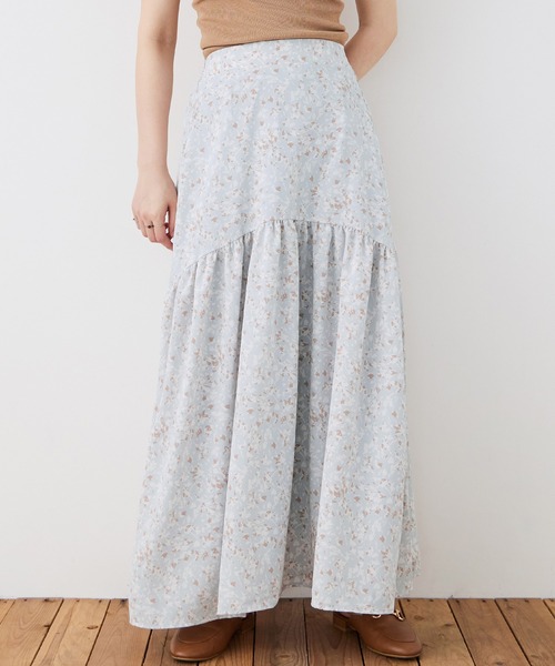 Fashion Letter(ファッションレター)の「フラワープリント 切替フレアスカート(スカート・レディース・サックスブルー/ブラック・M)」の10枚目の写真