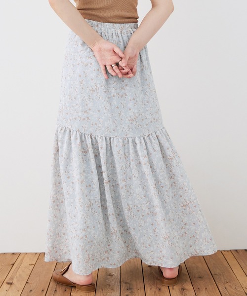 Fashion Letter(ファッションレター)の「フラワープリント 切替フレアスカート(スカート・レディース・サックスブルー/ブラック・M)」の11枚目の写真