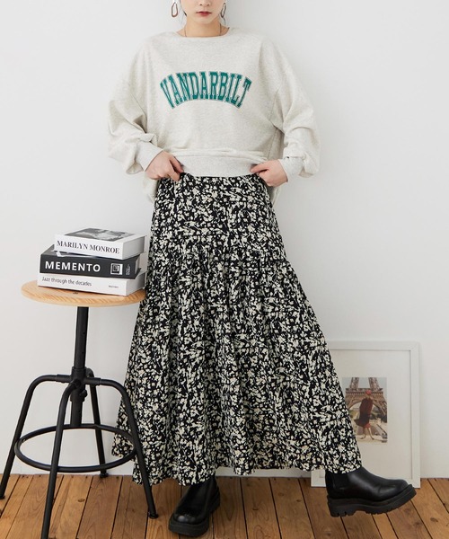 Fashion Letter(ファッションレター)の「フラワープリント 切替フレアスカート(スカート・レディース・サックスブルー/ブラック・M)」の12枚目の写真