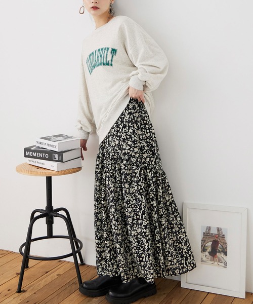 Fashion Letter(ファッションレター)の「フラワープリント 切替フレアスカート(スカート・レディース・サックスブルー/ブラック・M)」の13枚目の写真