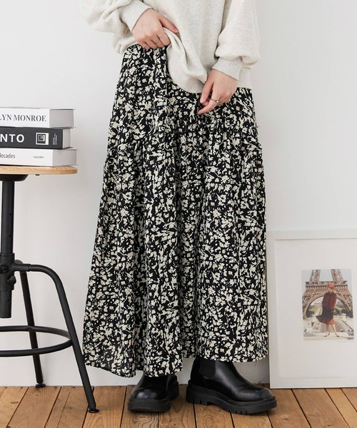 Fashion Letter(ファッションレター)の「フラワープリント 切替フレアスカート(スカート・レディース・サックスブルー/ブラック・M)」の14枚目の写真