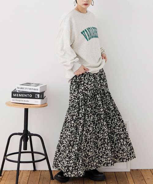 Fashion Letter(ファッションレター)の「フラワープリント 切替フレアスカート(スカート・レディース・サックスブルー/ブラック・M)」の15枚目の写真