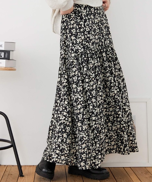 Fashion Letter(ファッションレター)の「フラワープリント 切替フレアスカート(スカート・レディース・サックスブルー/ブラック・M)」の16枚目の写真