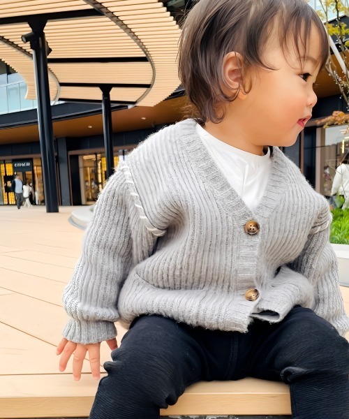 MAKE YOUR DAY（メイクユアデイ）の「畦編みニットカーディガン■80～140cm（カーディガン/ボレロ・キッズ・ベージュ/グレー・100/130/120/140/110/80/90）」の21枚目の写真