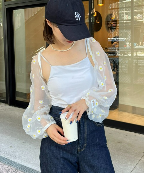 HELLO.SANFRANCISCO(ハローサンフランシスコ)の「【HELLO.SANFRANCISCO/ハローサンフランシスコ】チュールシアーフラワー刺繍ボレロ(カーディガン/ボレロ・レディース・ブラック/ホワイト・ONE SIZE)」の7枚目の写真