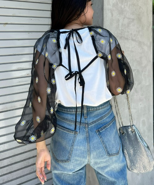 HELLO.SANFRANCISCO(ハローサンフランシスコ)の「【HELLO.SANFRANCISCO/ハローサンフランシスコ】チュールシアーフラワー刺繍ボレロ(カーディガン/ボレロ・レディース・ブラック/ホワイト・ONE SIZE)」の18枚目の写真