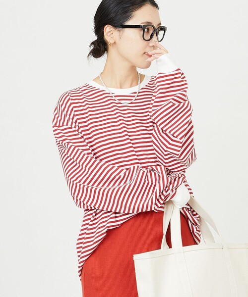 FREAK'S STORE（フリークスストア）の「限定展開　ビッグシルエット カラーボーダー ロングスリーブTシャツ（Tシャツ/カットソー・レディース・ブルー/レッド/グリーン/ピンク/ベージュ/パープル/ブラック・ﾌﾘ-）」の7枚目の写真