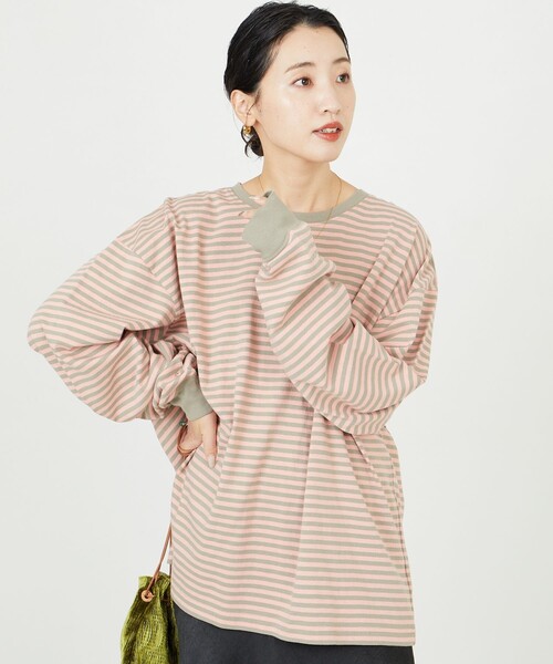 FREAK'S STORE（フリークスストア）の「限定展開　ビッグシルエット カラーボーダー ロングスリーブTシャツ（Tシャツ/カットソー・レディース・ブルー/レッド/グリーン/ピンク/ベージュ/パープル/ブラック・ﾌﾘ-）」の6枚目の写真