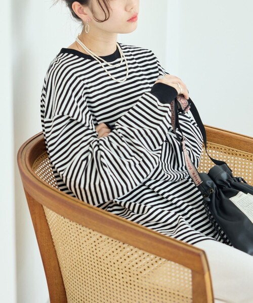 FREAK'S STORE（フリークスストア）の「限定展開　ビッグシルエット カラーボーダー ロングスリーブTシャツ（Tシャツ/カットソー・レディース・ブルー/レッド/グリーン/ピンク/ベージュ/パープル/ブラック・ﾌﾘ-）」の8枚目の写真