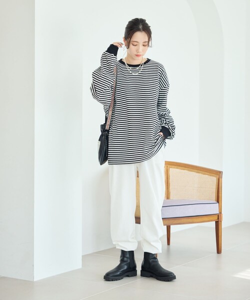 FREAK'S STORE（フリークスストア）の「限定展開　ビッグシルエット カラーボーダー ロングスリーブTシャツ（Tシャツ/カットソー・レディース・ブルー/レッド/グリーン/ピンク/ベージュ/パープル/ブラック・ﾌﾘ-）」の12枚目の写真