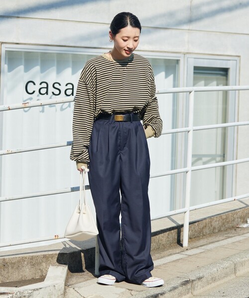 FREAK'S STORE（フリークスストア）の「限定展開　ビッグシルエット カラーボーダー ロングスリーブTシャツ（Tシャツ/カットソー・レディース・ブルー/レッド/グリーン/ピンク/ベージュ/パープル/ブラック・ﾌﾘ-）」の15枚目の写真