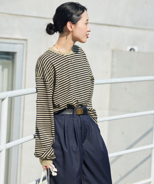 FREAK'S STORE（フリークスストア）の「限定展開　ビッグシルエット カラーボーダー ロングスリーブTシャツ（Tシャツ/カットソー・レディース・ブルー/レッド/グリーン/ピンク/ベージュ/パープル/ブラック・ﾌﾘ-）」の17枚目の写真