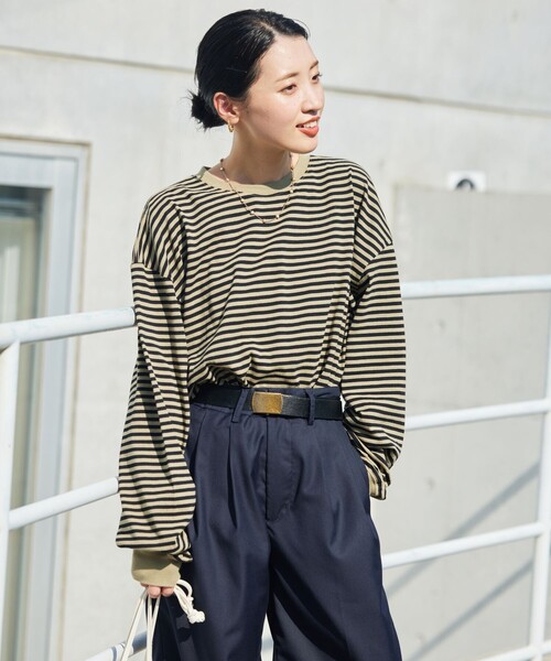 FREAK'S STORE（フリークスストア）の「限定展開　ビッグシルエット カラーボーダー ロングスリーブTシャツ（Tシャツ/カットソー・レディース・ブルー/レッド/グリーン/ピンク/ベージュ/パープル/ブラック・ﾌﾘ-）」の18枚目の写真