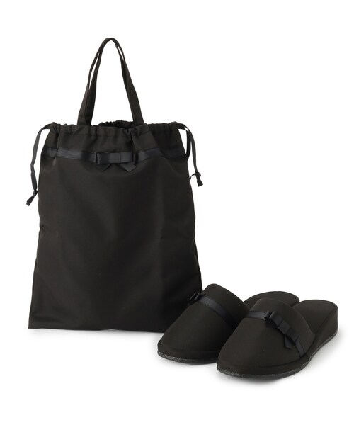 SHOO・LA・RUE(シューラルー)の「◆巾着トート付きヒールスリッパ(ルームシューズ/スリッパ・レディース・ブラック/ブルー系その他/ブルー系その他2/ブラック系・00)」の1枚目の写真
