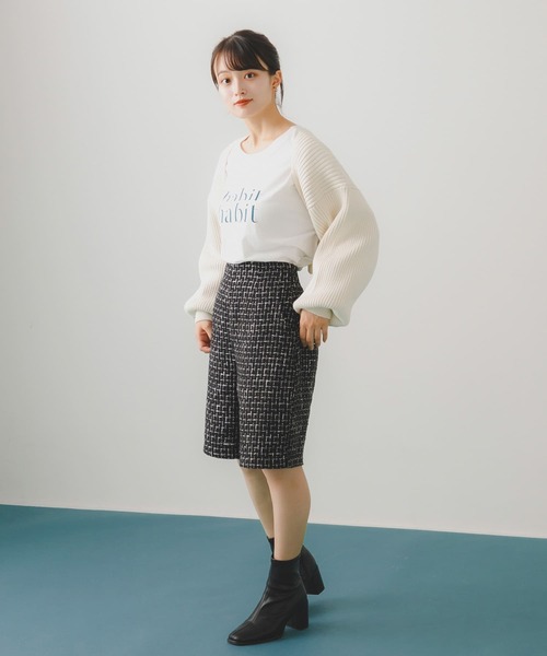 HEYUMM(ヘユム)の「リブニットボレロ(カーディガン/ボレロ・レディース・オレンジ/アイボリー/グレー・ONE)」の11枚目の写真