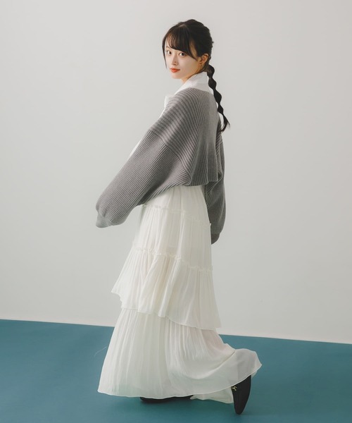 HEYUMM(ヘユム)の「リブニットボレロ(カーディガン/ボレロ・レディース・オレンジ/アイボリー/グレー・ONE)」の19枚目の写真