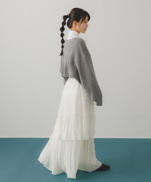 HEYUMM(ヘユム)の「リブニットボレロ(カーディガン/ボレロ・レディース・オレンジ/アイボリー/グレー・ONE)」の21枚目の写真