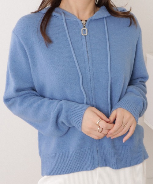 セール】フード付コンパクトゆるニットジップパーカー（ニット