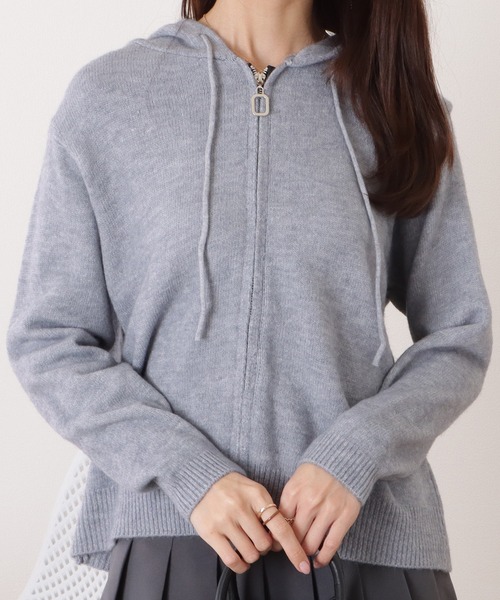 セール】フード付コンパクトゆるニットジップパーカー（ニット