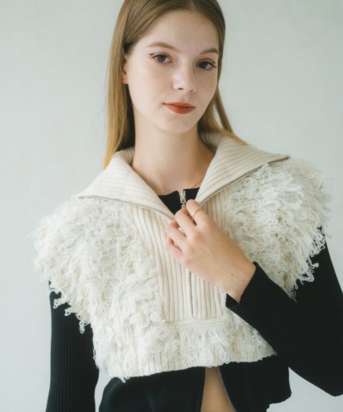 VANNIE U（ヴァニーユー）の「ループジップニットベスト（ベスト・レディース・アイボリー/ブラック・FREE）」の11枚目の写真