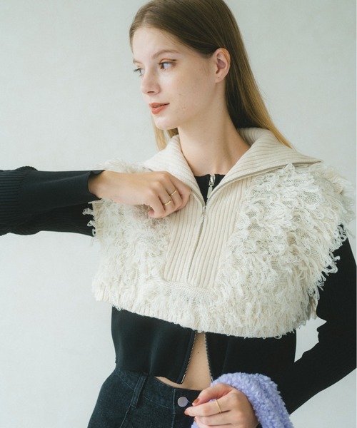 VANNIE U（ヴァニーユー）の「ループジップニットベスト（ベスト・レディース・アイボリー/ブラック・FREE）」の13枚目の写真