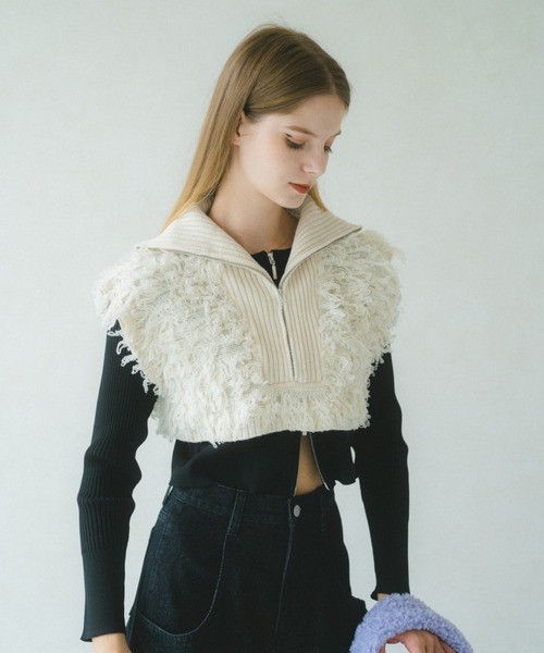 VANNIE U（ヴァニーユー）の「ループジップニットベスト（ベスト・レディース・アイボリー/ブラック・FREE）」の10枚目の写真