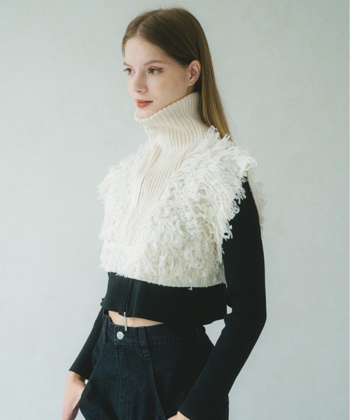 VANNIE U（ヴァニーユー）の「ループジップニットベスト（ベスト・レディース・アイボリー/ブラック・FREE）」の7枚目の写真