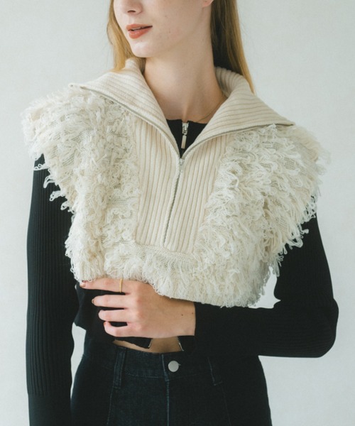 VANNIE U（ヴァニーユー）の「ループジップニットベスト（ベスト・レディース・アイボリー/ブラック・FREE）」の9枚目の写真