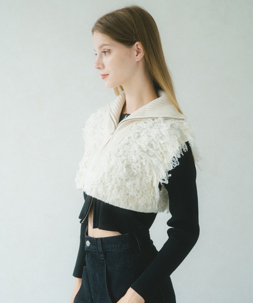 VANNIE U（ヴァニーユー）の「ループジップニットベスト（ベスト・レディース・アイボリー/ブラック・FREE）」の14枚目の写真