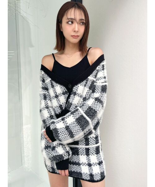 GYDA（ジェイダ）の「【セットアップ着用可】シャギーチェックパターンニット スカートライクショートパンツ（スカート・レディース・アイボリー/ブラック・FREE）」の9枚目の写真