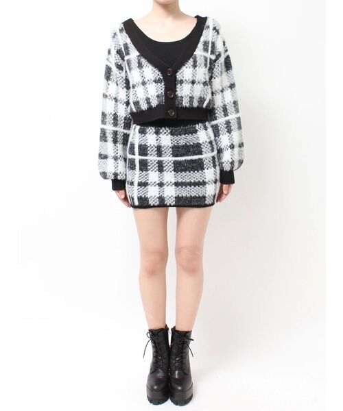 GYDA（ジェイダ）の「【セットアップ着用可】シャギーチェックパターンニット スカートライクショートパンツ（スカート・レディース・アイボリー/ブラック・FREE）」の22枚目の写真