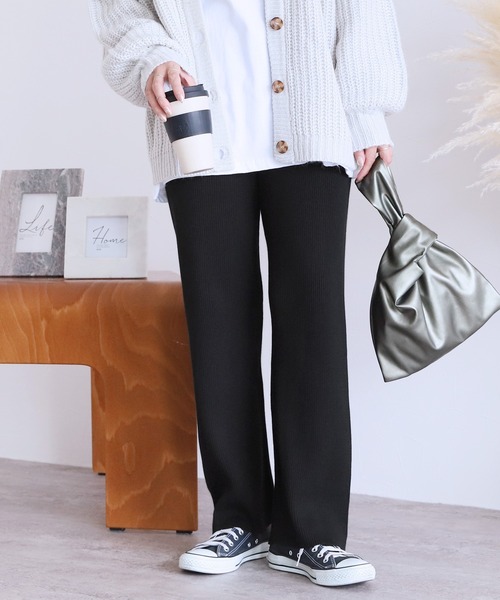 reca(レカ)の「リブパンツ(その他パンツ・レディース・グレイッシュベージュ/アイボリー/ブラック・M)」の9枚目の写真