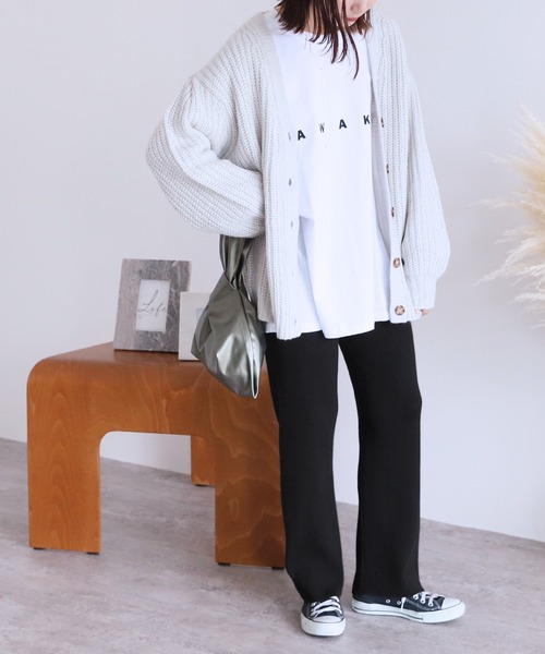 reca(レカ)の「リブパンツ(その他パンツ・レディース・グレイッシュベージュ/アイボリー/ブラック・M)」の10枚目の写真