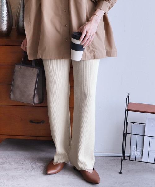 reca(レカ)の「リブパンツ(その他パンツ・レディース・グレイッシュベージュ/アイボリー/ブラック・M)」の4枚目の写真