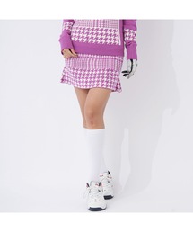 FILA GOLF/フィラゴルフ ゴルフウェア ブランド ロゴ グレンチェック ハウンドトゥース フレア ミニ丈 ニットスカート
