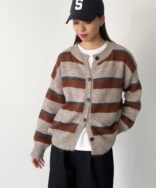 CANAL JEAN（キャナルジーン）の「El mar　クルーネックボーダーソフトニットカーディガン（カーディガン/ボレロ・レディース・アイボリー/ブラウン・ONE SIZE）」の14枚目の写真