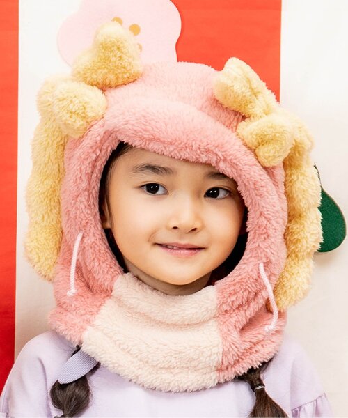 Ampersand（アンパサンド）の「辰ボアフード（キャップ・キッズ・ミント/ピンク・FREE）」の2枚目の写真