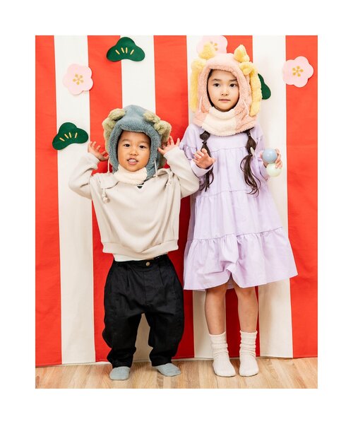 Ampersand（アンパサンド）の「辰ボアフード（キャップ・キッズ・ミント/ピンク・FREE）」の4枚目の写真