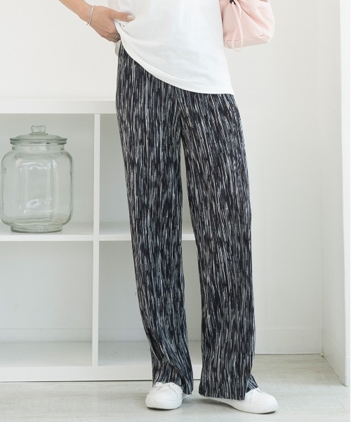 ad thie(アドティエ)の「ニュアンス柄 ハイウエスト フレアプリーツパンツ(その他パンツ・レディース・アイボリー/グリーン/パープル/ブラック・FREE)」の7枚目の写真