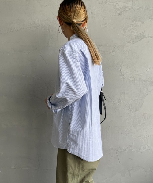 JEANS FACTORY （ジーンズファクトリー）の「[DANTON/ダントン] バンドカラー オックスフォードシャツ(ストライプ)（シャツ/ブラウス・レディース・ブルー・38/40/42）」の21枚目の写真