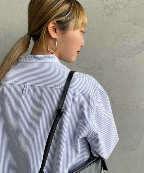 JEANS FACTORY （ジーンズファクトリー）の「[DANTON/ダントン] バンドカラー オックスフォードシャツ(ストライプ)（シャツ/ブラウス・レディース・ブルー・38/40/42）」の9枚目の写真