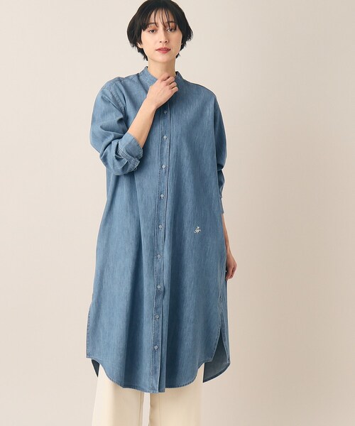 Dessin(デッサン)の「◆【洗える】6OZバンドカラーシャツワンピース(XS~L)(ワンピース・レディース・ブラック/ネイビー/ライトブルー・01/02/03)」の2枚目の写真
