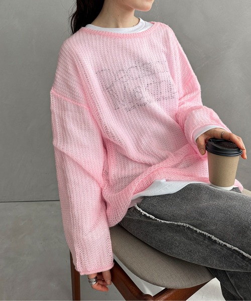 セール】【ハンドウォッシャブル】メッシュオーバーカラーニット