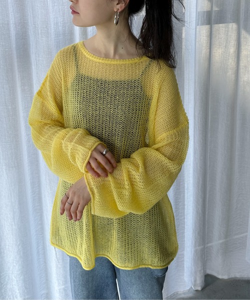 feepur(フェピュール)の「【ハンドウォッシャブル】メッシュオーバーカラーニット(ニット/セーター・レディース・ブラック/オフホワイト/ブルー/イエロー/ピンク/レッド・MEDIUM)」の10枚目の写真