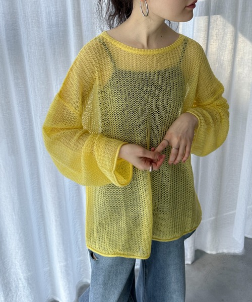 feepur(フェピュール)の「【ハンドウォッシャブル】メッシュオーバーカラーニット(ニット/セーター・レディース・ブラック/オフホワイト/ブルー/イエロー/ピンク/レッド・MEDIUM)」の11枚目の写真