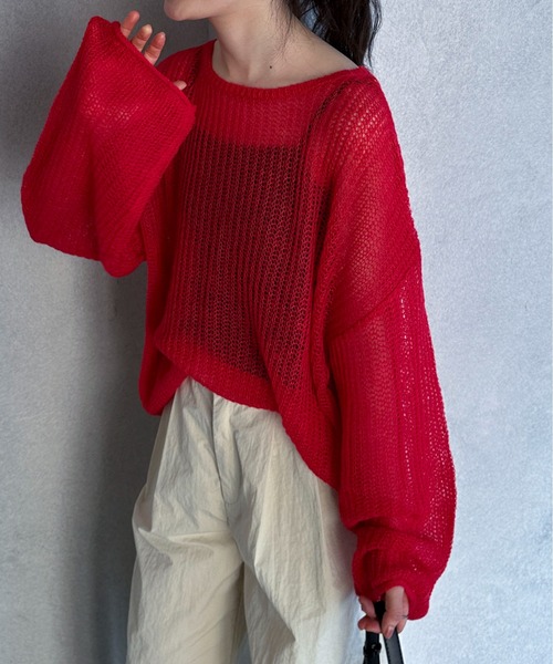 feepur(フェピュール)の「【ハンドウォッシャブル】メッシュオーバーカラーニット(ニット/セーター・レディース・ブラック/オフホワイト/ブルー/イエロー/ピンク/レッド・MEDIUM)」の21枚目の写真