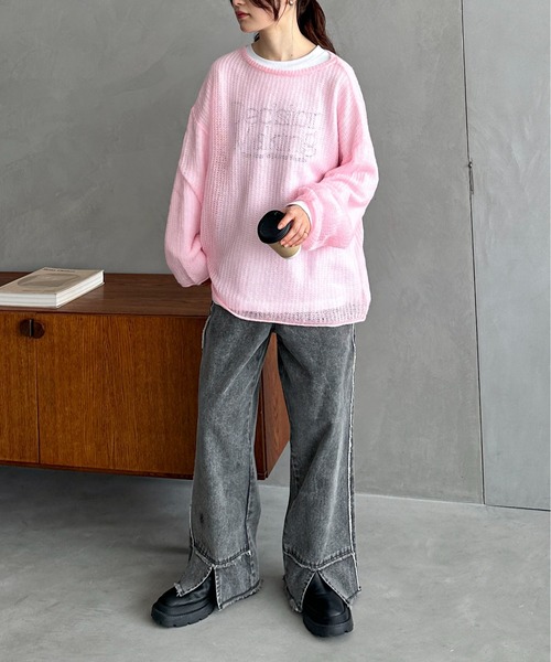 ハンドウォッシャブル】メッシュオーバーカラーニット（ニット