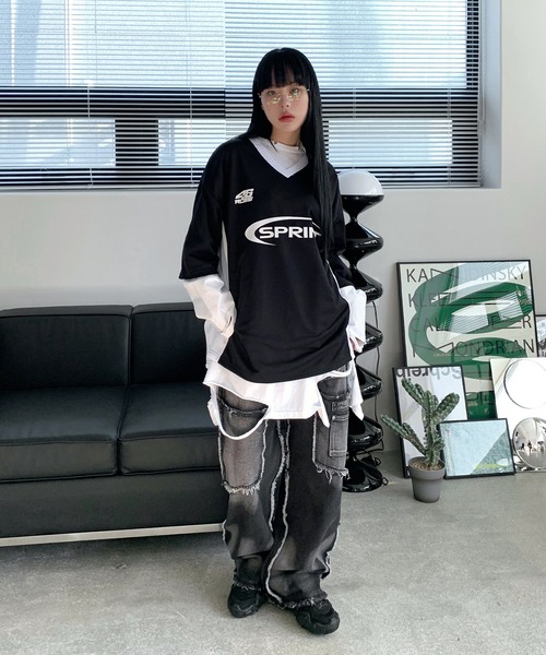 UNISEX][ストリートスタイル]メッシュ配色レタリング
