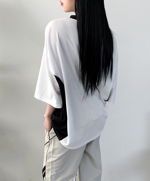 FOLLOWIN（フォロウィン）の「[UNISEX][ストリートスタイル]メッシュ配色レタリンググラフィックワイドプリント半袖Tシャツ（Tシャツ/カットソー・レディース・ブラック/アイボリー/ライトグリーン・FREE）」の9枚目の写真